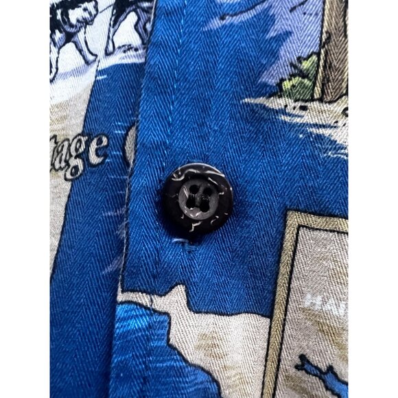 David Carey Men Vintage Blue Hawaiian Nautical Button Up Shirt 2XL Pocket Alaska - Picture 5 of 7